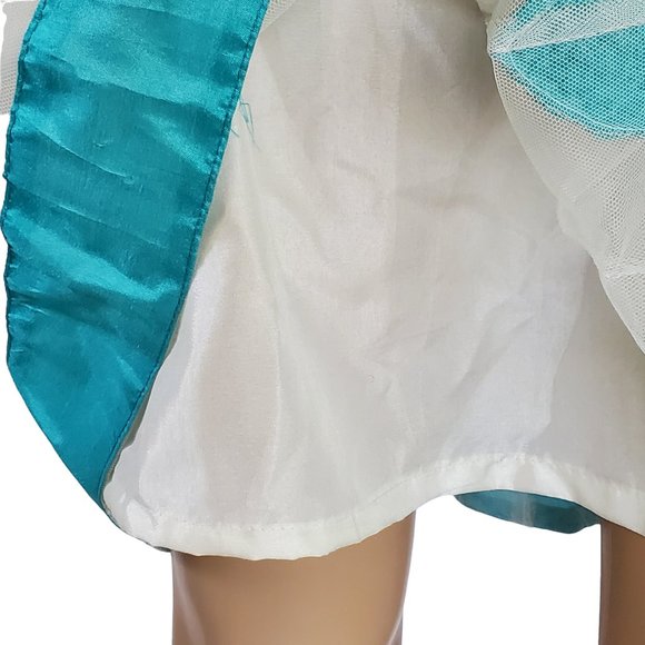 White Beaded A Line Sun Dress Women's XS Sleeveless Teal Trim Lined Netted - Picture 9 of 12